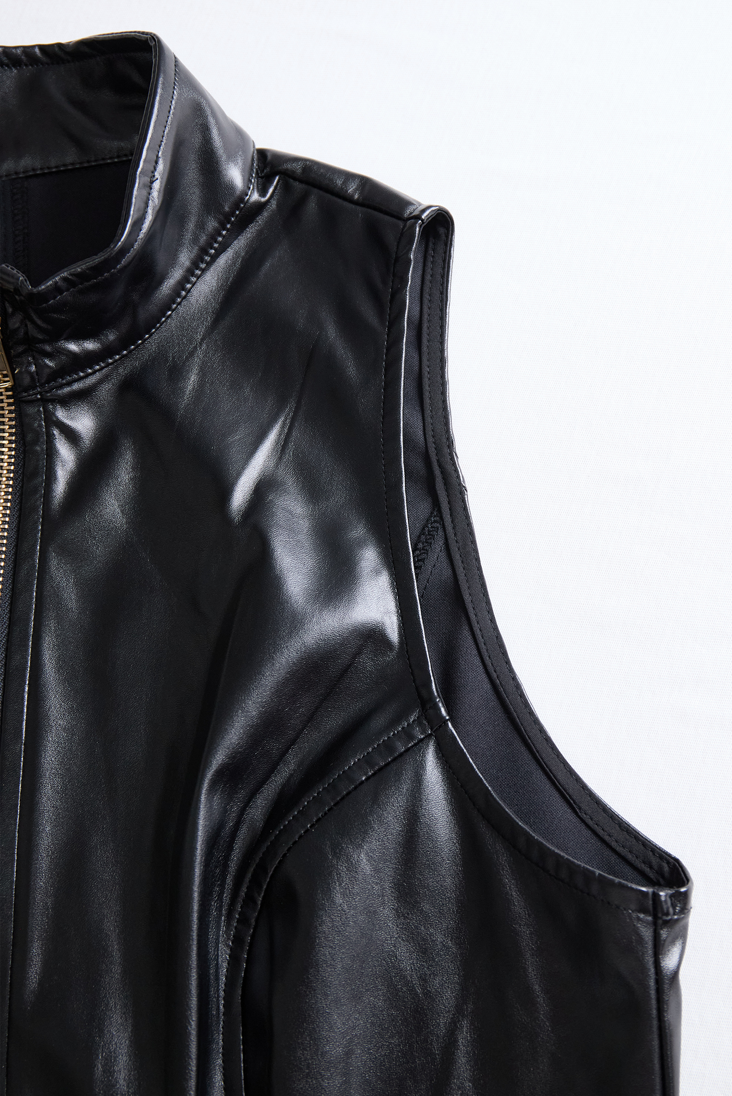 Edgy Black Zip-Front Faux Leather Dress
