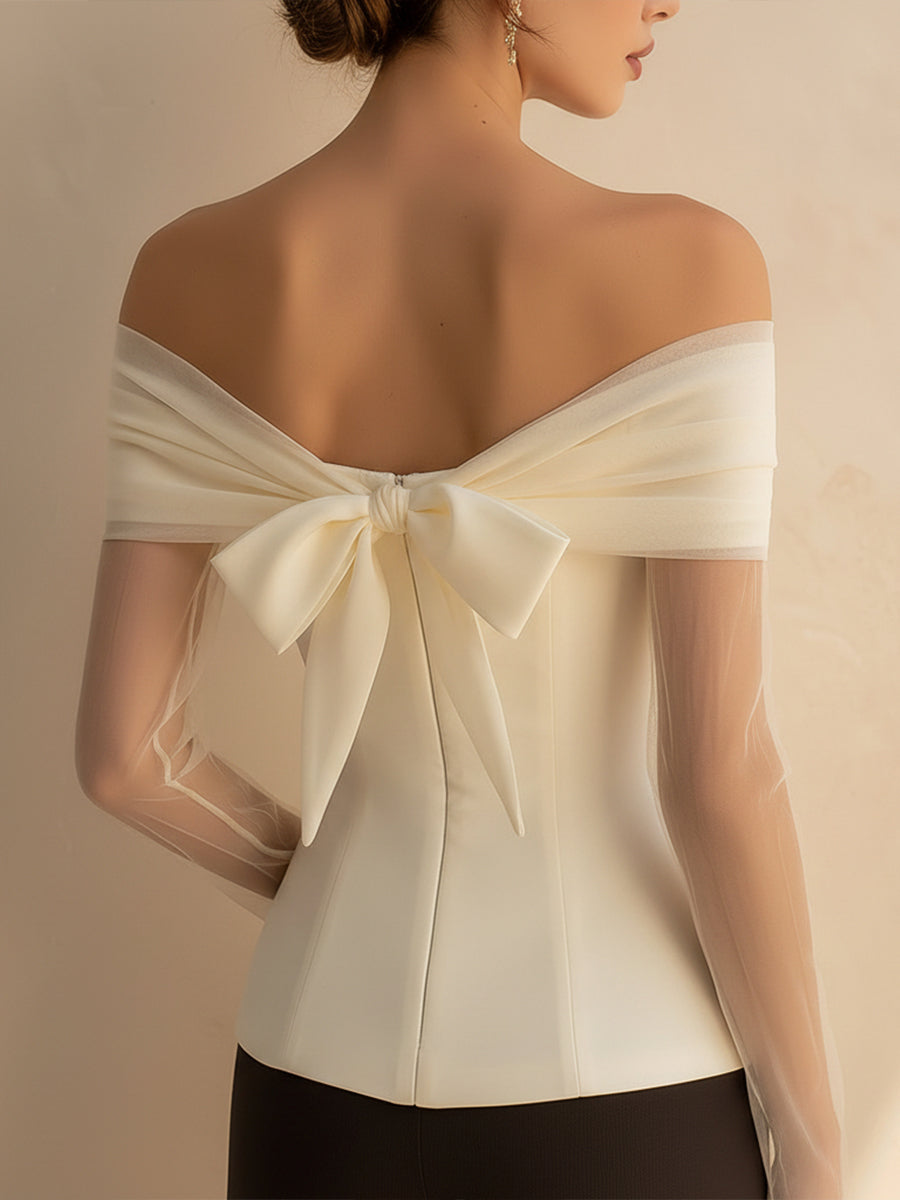Off-Shoulder Bow Detail Top With Sheer Sleeves