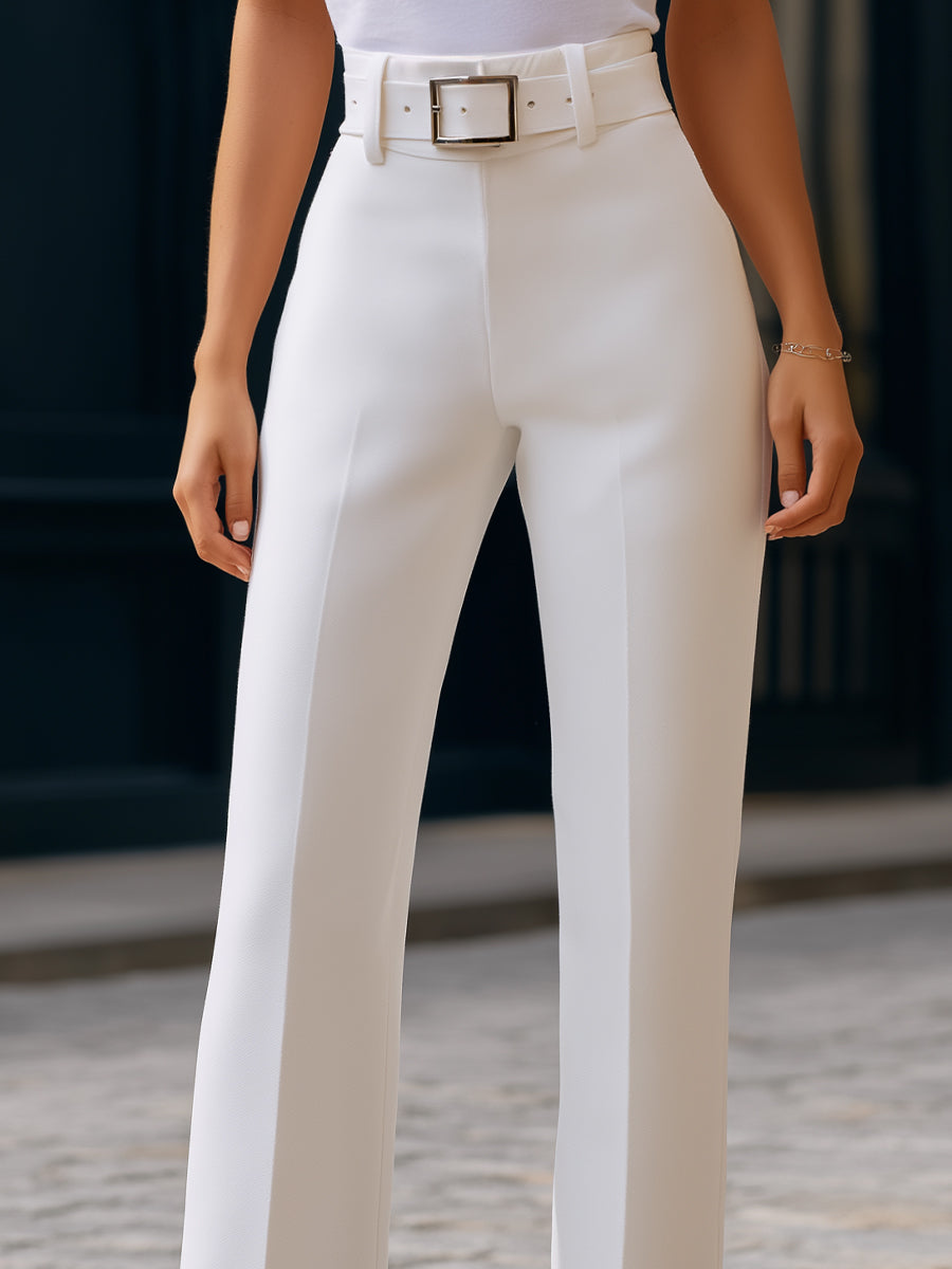 Metallic-Panel High-Waist Tailored Straight-Leg Trousers