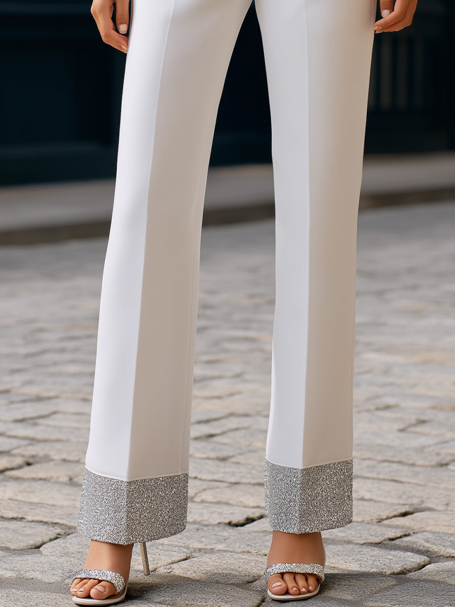 Metallic-Panel High-Waist Tailored Straight-Leg Trousers