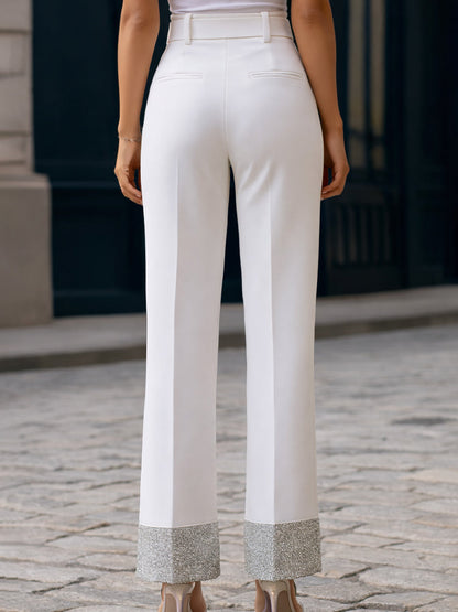 Metallic-Panel High-Waist Tailored Straight-Leg Trousers