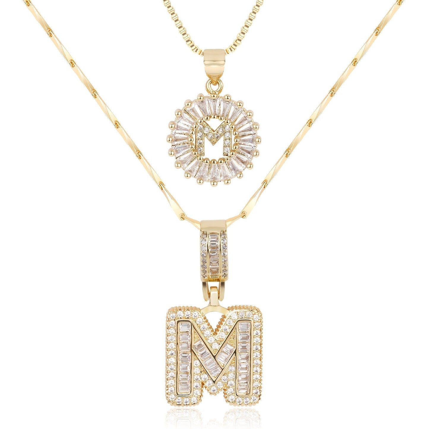 2pc 14k Diamond Letter Initial Necklaces