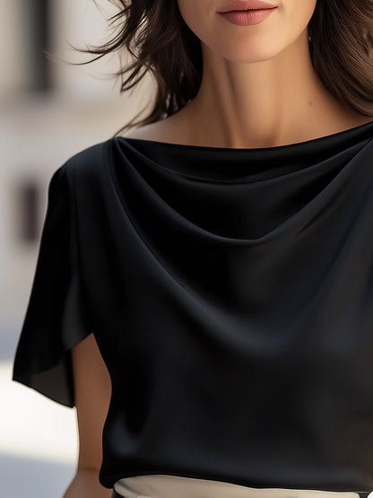 Classic Satin Draped Cap Sleeve Blouse