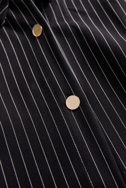 Classic Black Pinstripe Shirt Dress