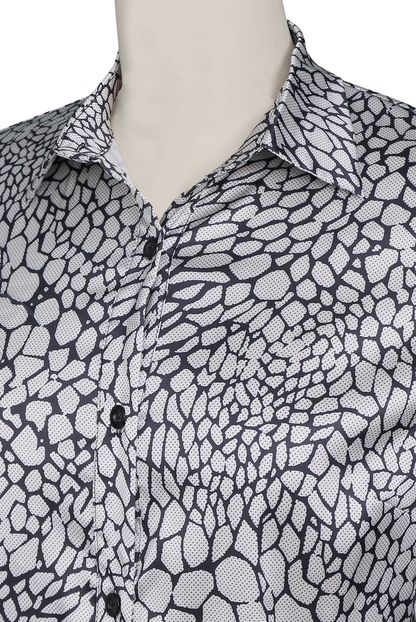 Modern Satin Printed Blouse with Classic Snake Pattern Elegance