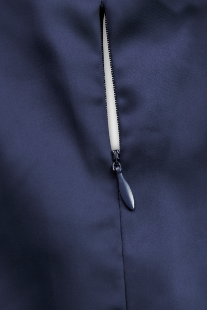 Vintage-Inspired Satin Midi Dress With Draped Collar