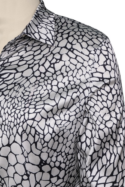 Modern Satin Printed Blouse with Classic Snake Pattern Elegance