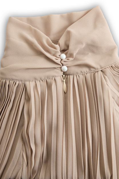 Pleated High-Neck Maxi Dress