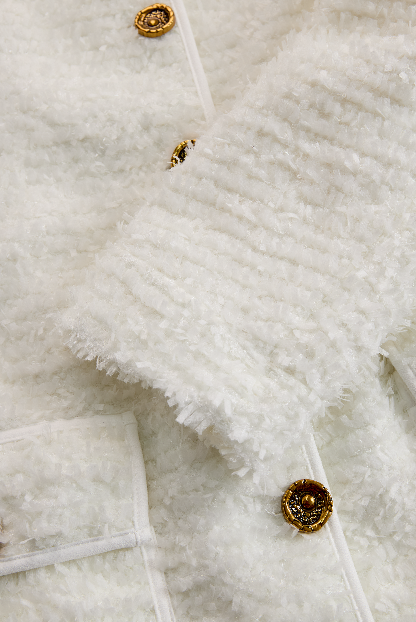 Ivory Tweed Button-Down Midi Dress With Patch Pockets