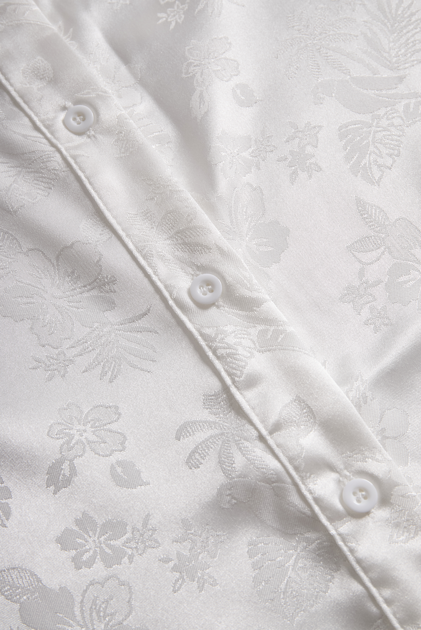Elegant Ivory Satin Jacquard Shirt