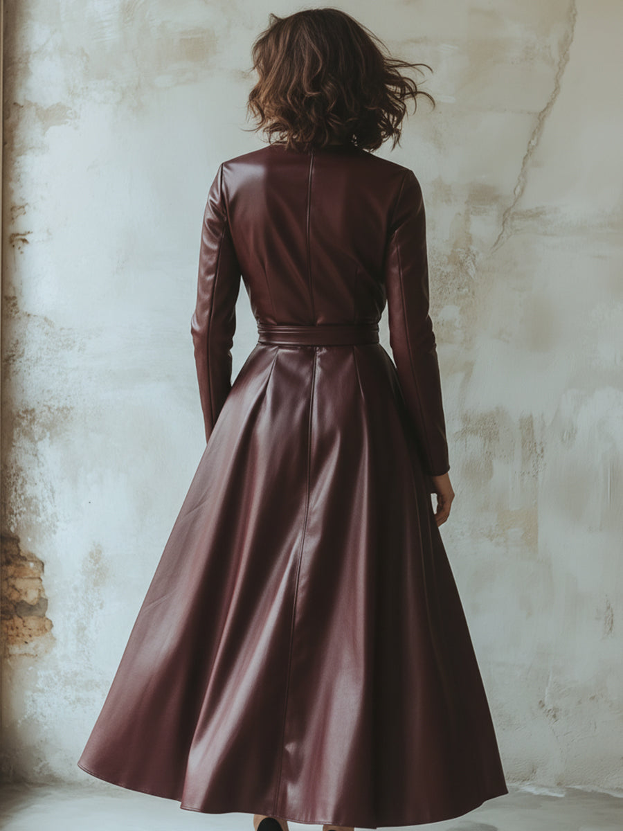 Chic Burgundy Leather Dress