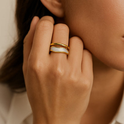 Adjustable White & Gold Ring