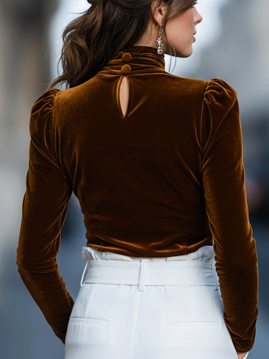 Burnt Caramel Velvet Turtleneck Top