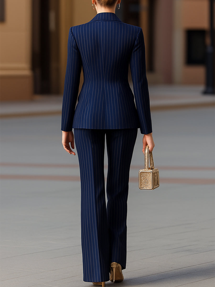 Elegant Navy Pinstripe Double-Breasted Suit Set