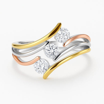 Three Tone Zirconia Orbit Ring