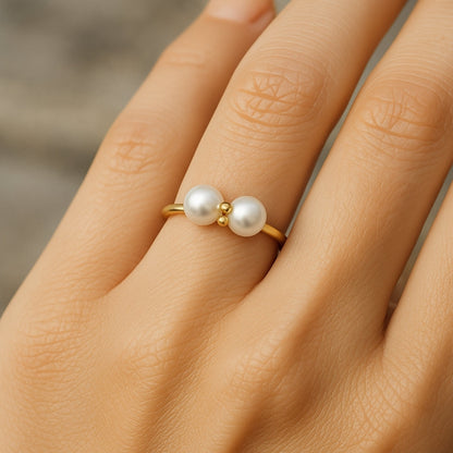 Double Pearl Fine Gold Ring