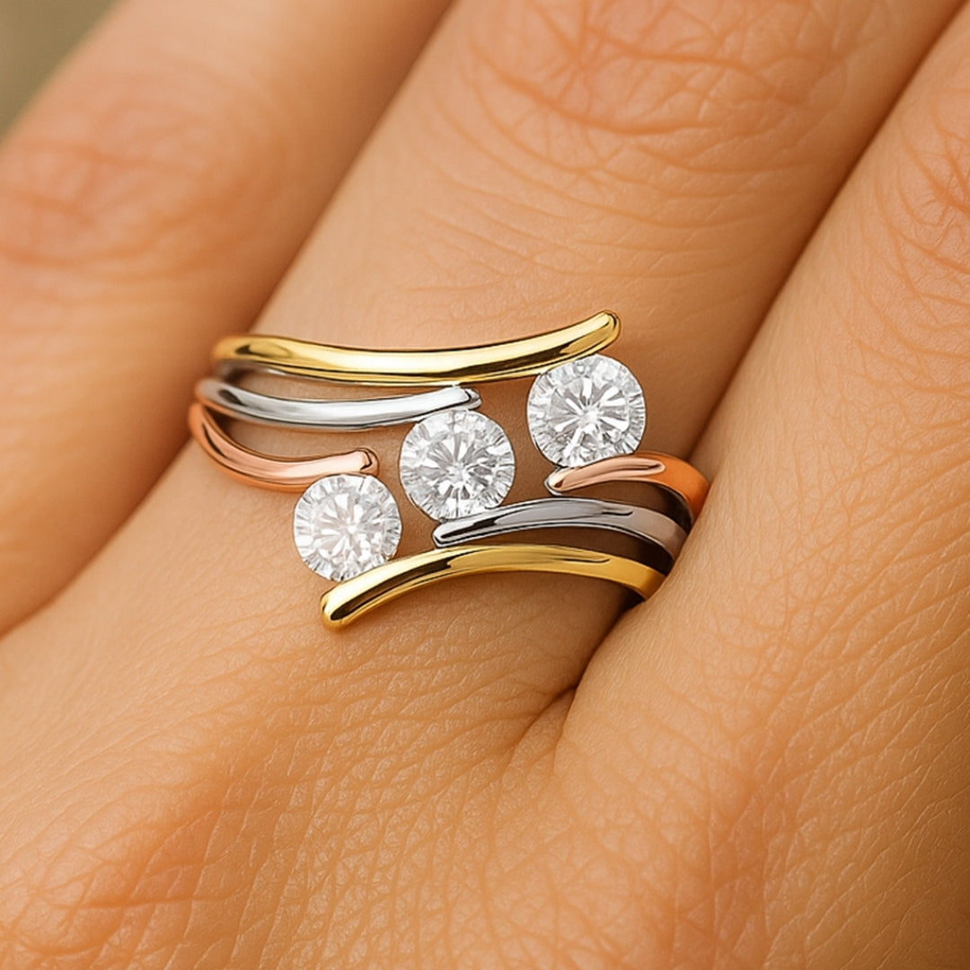 Three Tone Zirconia Orbit Ring