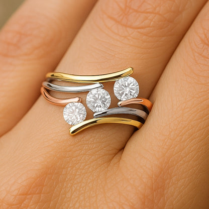 Three Tone Zirconia Orbit Ring