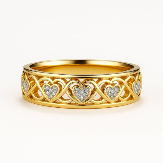 Hollow Zirconia Heart Gold Ring