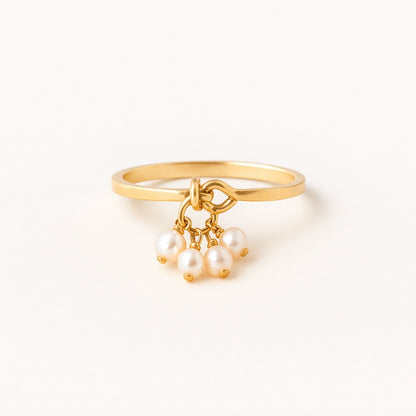 Dangle Pearl Lock Gold Ring