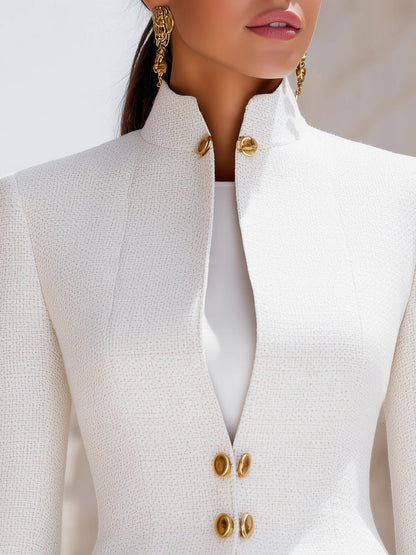 Sculpted Stand Collar Blazer With Gold Buttons