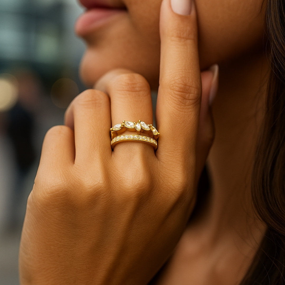 Floral Glass Gold Ring