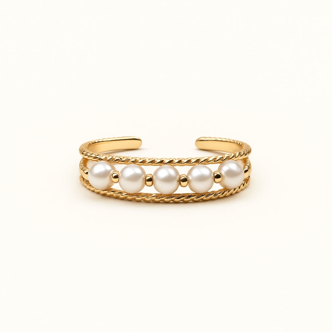 Adjustable Pearl Trail Braided Gold Ring