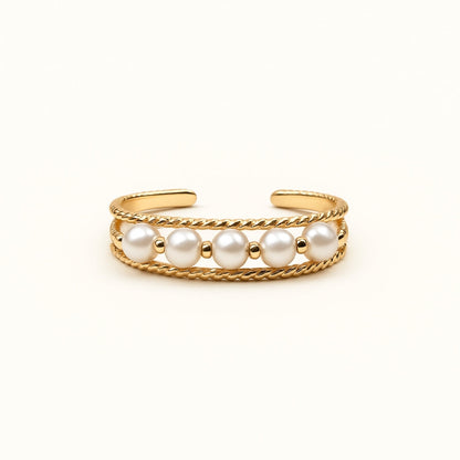 Adjustable Pearl Trail Braided Gold Ring