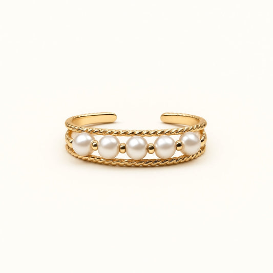 Adjustable Pearl Trail Braided Gold Ring
