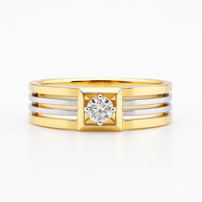 Inlaid Rounded Crystal Gold & Silver Ring