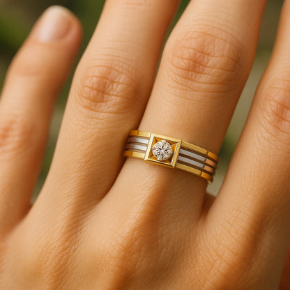 Inlaid Rounded Crystal Gold & Silver Ring