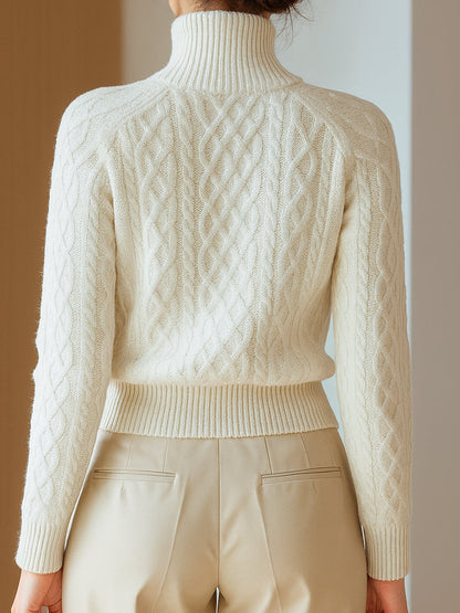 White Cable-Knit Zip Cardigan