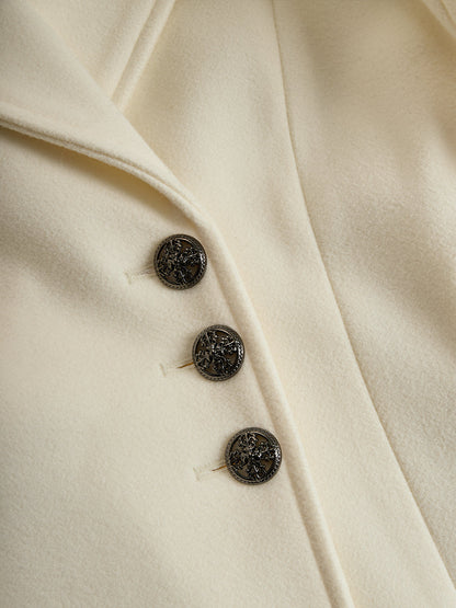 Ivory Flared Coat With Faux Fur Collar And Cuffs