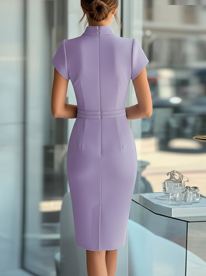 Sleek Sky Blue Asymmetrical Dress with Belt