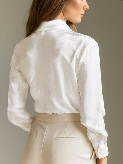 Elegant Ivory Satin Jacquard Shirt