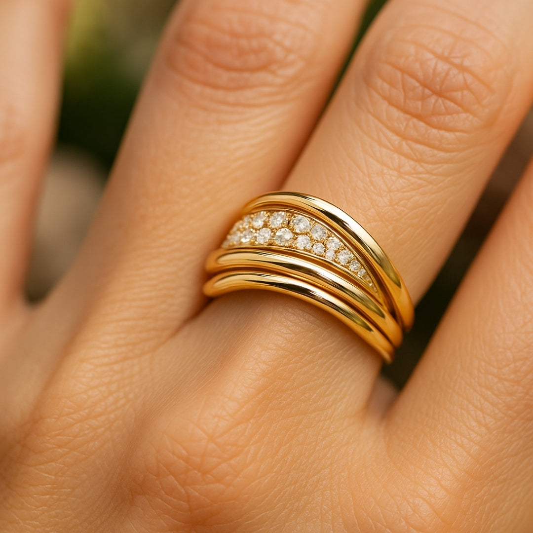 Wavy Zirconia Gold Layer Ring