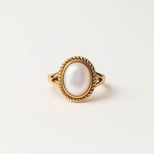 Rounded Baroque Pearl Gold Ring