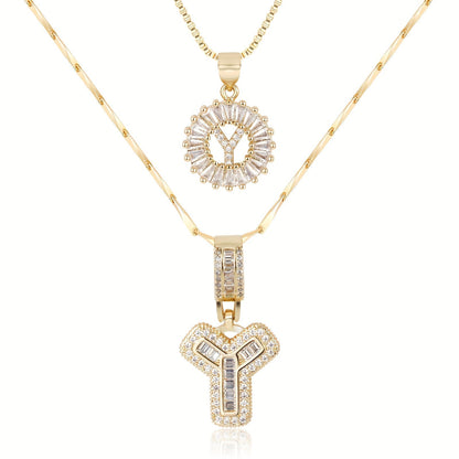 2pc 14k Diamond Letter Initial Necklaces