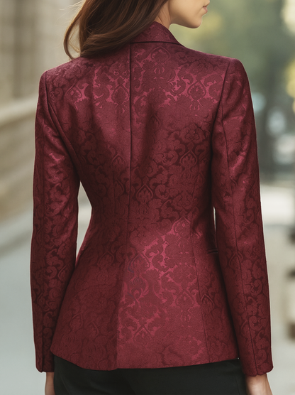 Noble Burgundy Jacquard Satin Blazer