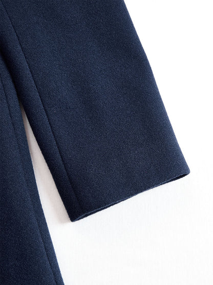 Elegant Navy Stand - Collar Maxi Coat