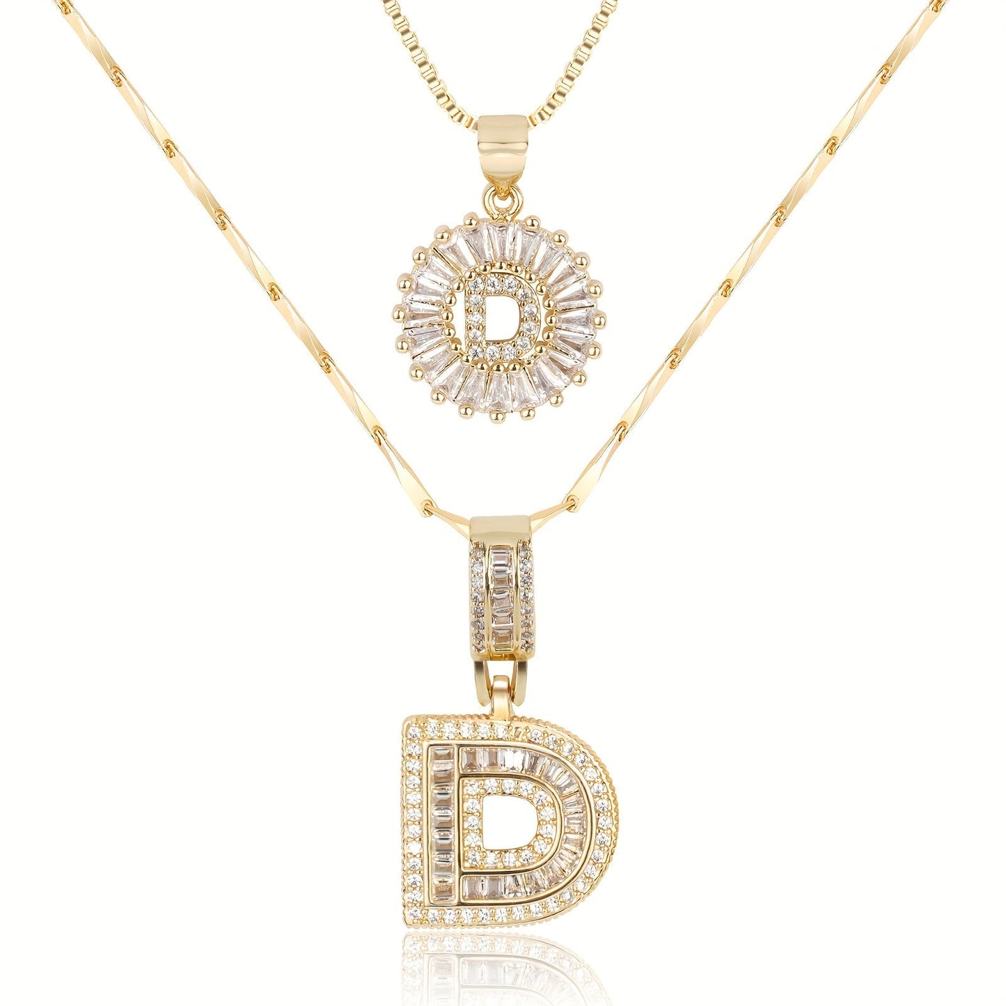 2pc 14k Diamond Letter Initial Necklaces