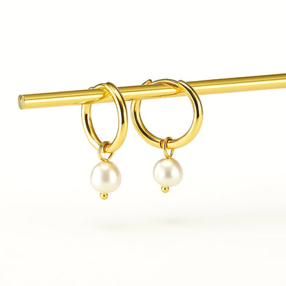 Golden Hoop & Pearl Earrings