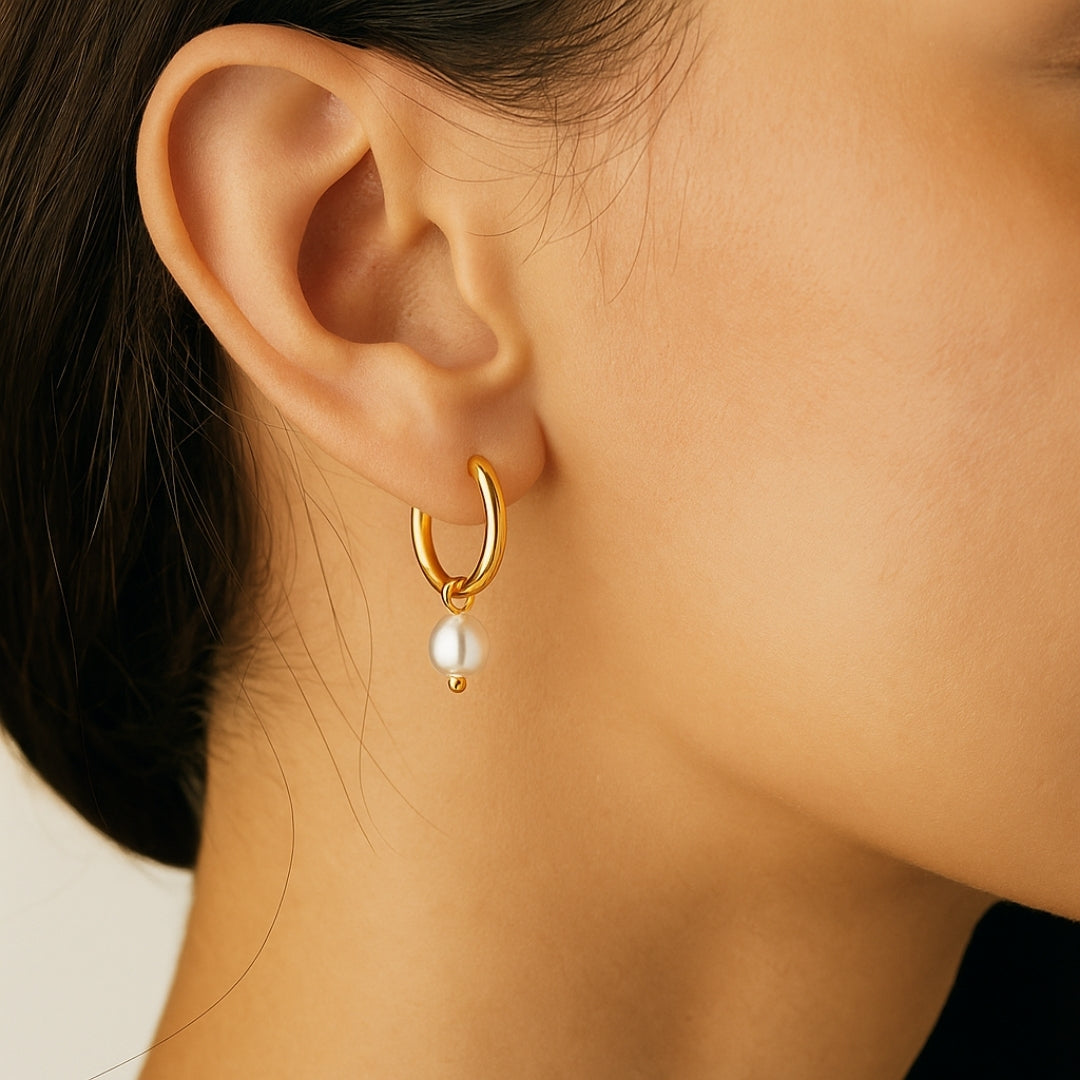 Golden Hoop & Pearl Earrings