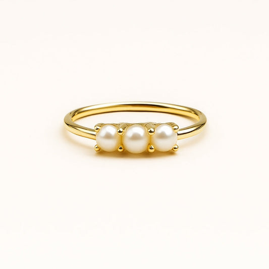 Triple Pearl Trail Gold Ring