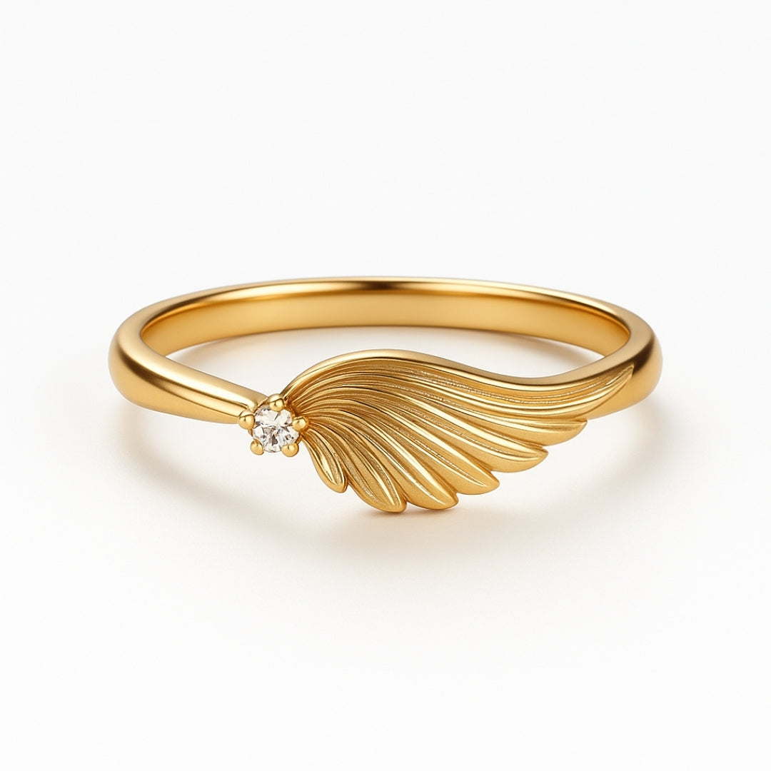 Angel Cast Crystal Gold Ring