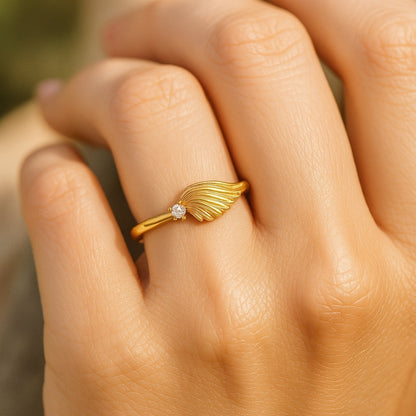 Angel Cast Crystal Gold Ring