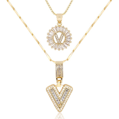 2pc 14k Diamond Letter Initial Necklaces