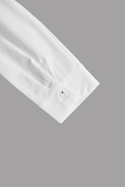 Elegant Plain Belted Shirt Dress With Pleated Skirt