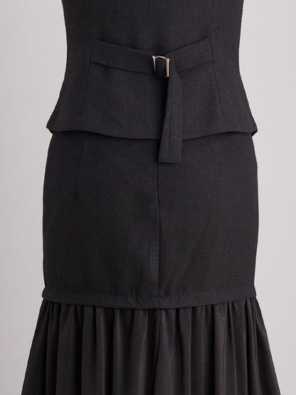 Pearl Button Vest And Maxi Skirt Two-Piece Set