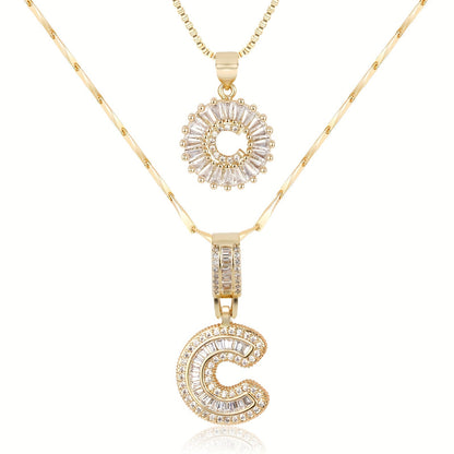 2pc 14k Diamond Letter Initial Necklaces